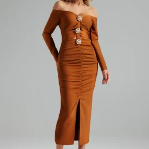 Eliana One Shoulder Long Sleeves Bandage Midi Dress